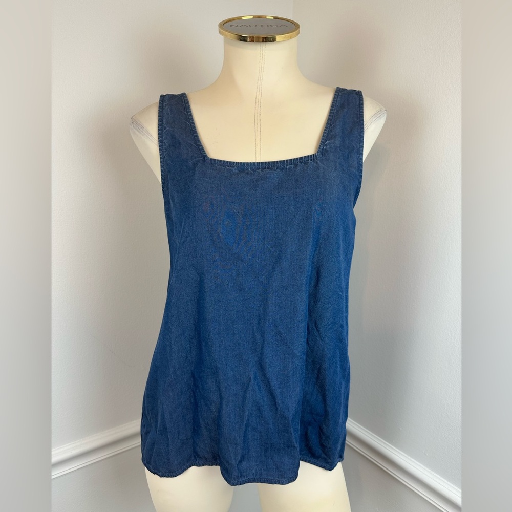 LOFT Petite Blue Chambray Denim-Look Sleeveless Tank Top Tie Back NWT | Size SP